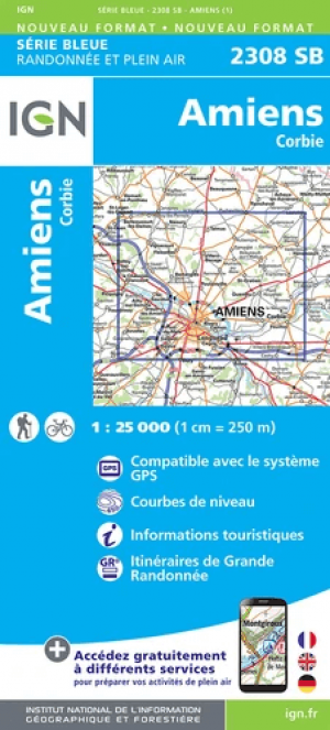 Wandelkaart 2308 SB Amiens & Corbie - IGN