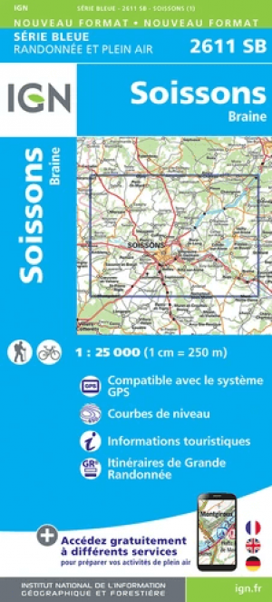 Wandelkaart 2611 SB Soissons & Braine - IGN
