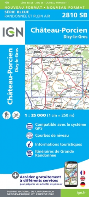 Wandelkaart 2810 SB Château-Porcien & Dizy-le-Gros - IGN