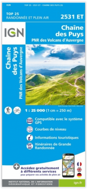 Wandelkaart 2531 ET Chaine des Puys- PNR Volcans d'Auvergne