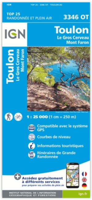 Wandelkaart 3346 OT Toulon- Le Gros Cerveau & Mont Faron - IGN