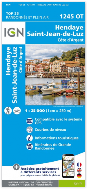 Wandelkaart 1245 OT St-Jean-de-Luz & Côte d'Argent - IGN