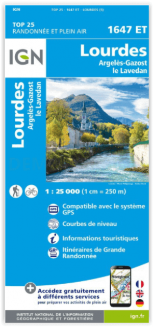 Wandelkaart 1647 ET Lourdes & Argelès-Gazost - IGN