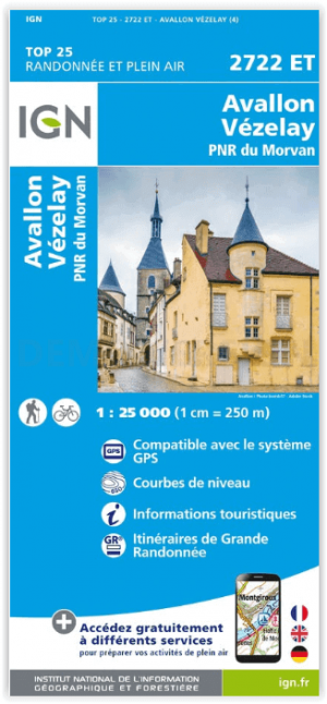 Wandelkaart 2722 ET Avallon- Vézelay & PNR du Morvan - IGN