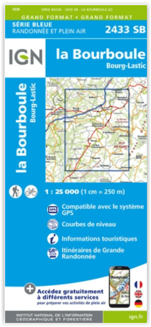 Wandelkaart 2433 SB Bourg-Lastic & La Bourboule - IGN