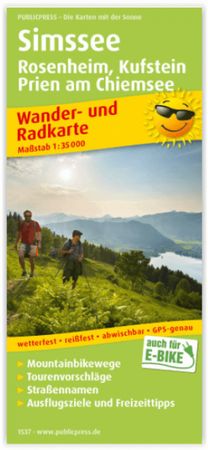 Wandelkaart & fietskaart Simssee Rosenheim & Kufstein