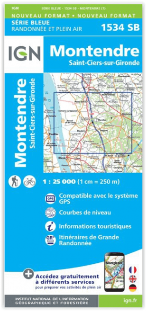 Wandelkaart 1534 SB Montendre & St-Ciers-sur-Gironde - IGN