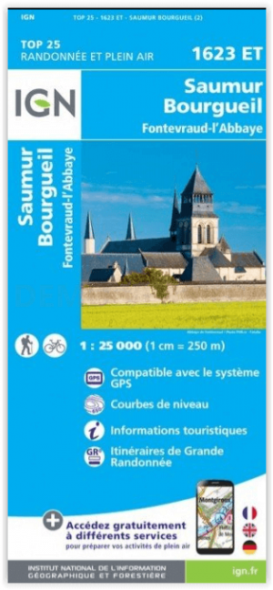 Wandelkaart 1623 ET Saumur- Bourgueil & Fontevraud-l'Abbaye