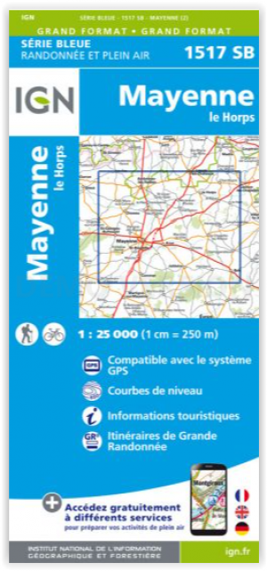 Wandelkaart 1517 SB Mayenne & Le Horps - IGN