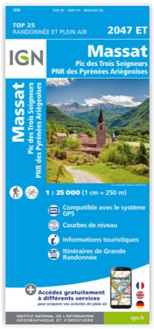 Wandelkaart 2047 ET Massat & Pic des Trois Seigneurs - IGN