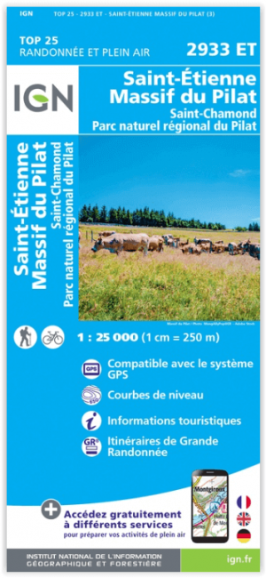 Wandelkaart 2933 ET Massif du Pilat & St-Etienne - IGN