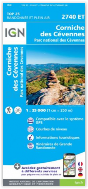 Wandelkaart 2740 ET Corniche des Cévennes - IGN