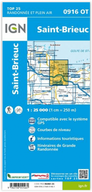 Wandelkaart 0916 OT St-Brieuc Bretagne - IGN