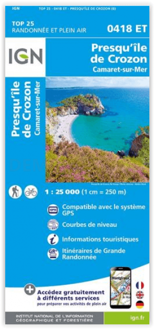Wandelkaart 0418 ET Presqu'île de Crozon- Camaret-sur-Mer - IGN