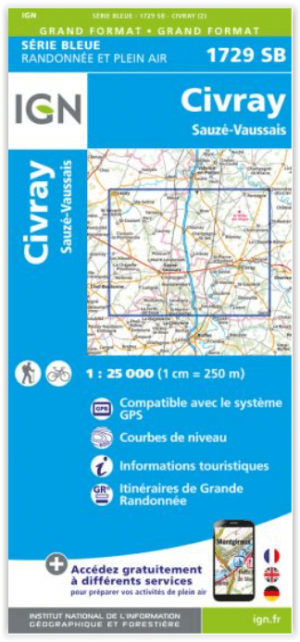 Wandelkaart 1729 SB Civray & Sauzé-Vaussais - IGN