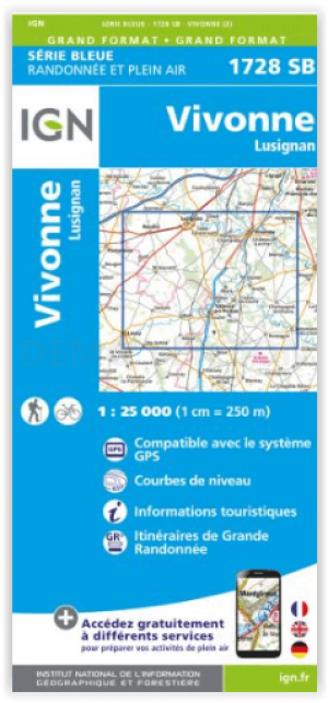 Wandelkaart 1728 SB Vivonne & Lusignan - IGN