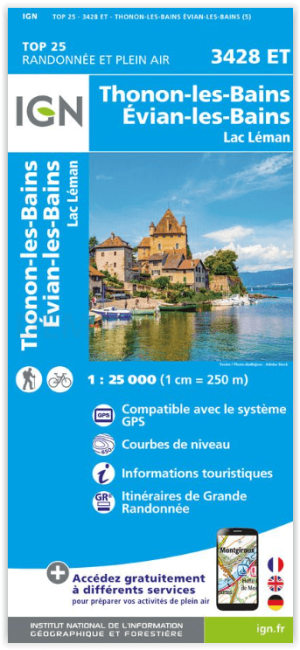 Wandelkaart 3428 ET Thonon-les-Bains & Evian-les-Bains - IGN