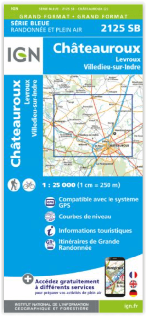 Wandelkaart 2125 SB Châteauroux & Levroux - IGN