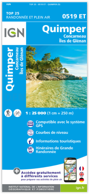 Wandelkaart 0519 ET Quimper- Concarneau & Iles de Glénan - IGN