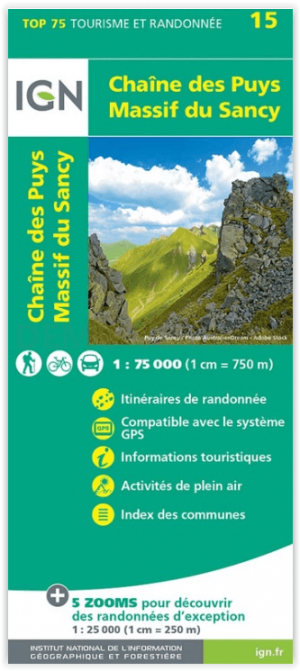 Wandelkaart TOP75 015 Chaîne des Puys - Massif du Sancy - IGN