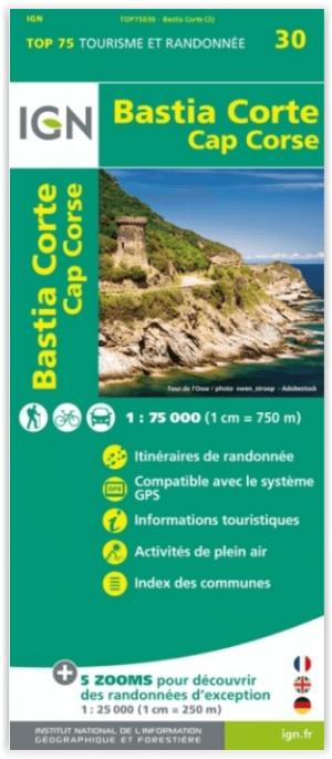 Wandelkaart TOP75 030 Bastia- Corte- Corsica - IGN