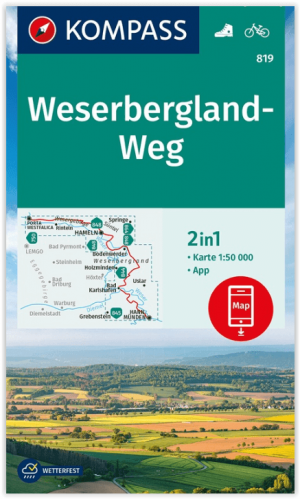 Wandelkaart 819 Weserbergland-weg Duitsland 225km - Kompass