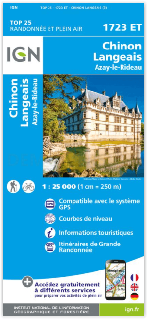 Wandelkaart 1723 ET Chinon- Langeais & Azay-le-Rideau - IGN