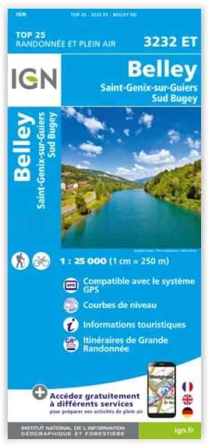 Wandelkaart 3232 ET Belley- St-Genix-sur-Guiers & Sud Bugey - IGN