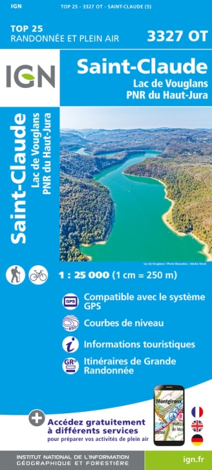 Wandelkaart 3327 OT St-Claude & Lac de Vouglans - IGN