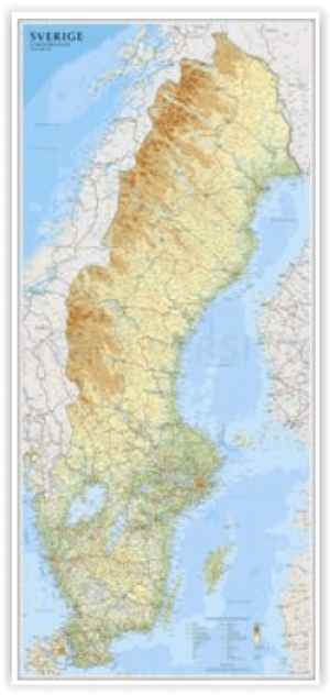 Fysiek wandkaart Zweden - 79cm x 177cm - Norstedts