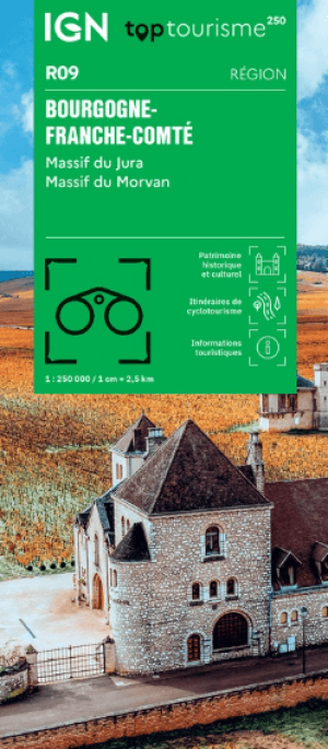 Landkaart Wegenkaart R09 Bourgogne-Franche-Comté TOP250 - IGN