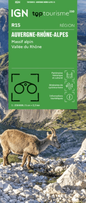 Landkaart Wegenkaart R15 Auvergne-Rhône-Alpes TOP250 - IGN