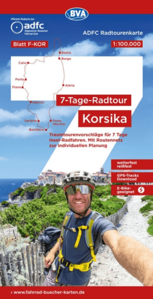 Fietskaart KOR ADFC Radtourenkarte Corsica - BVA-Bikemedia