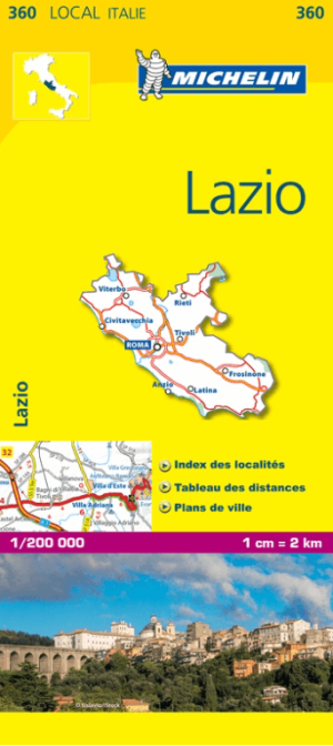 Landkaart Wegenkaart 360 Lazio Rome Italië - Michelin