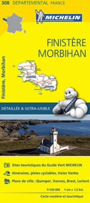 Landkaart Wegenkaart 308 Finistère & Morbihan Bretagne - Michelin