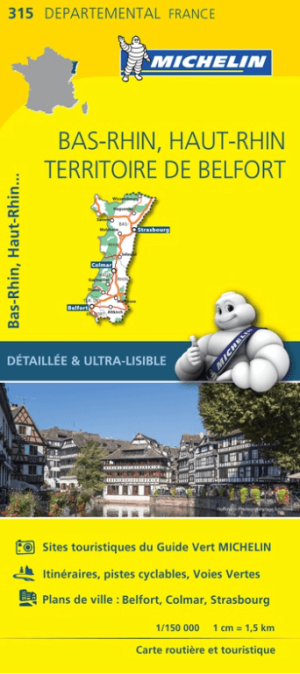 Landkaart Wegenkaart 315 Bas-Rhin & Haut-Rhin - Michelin