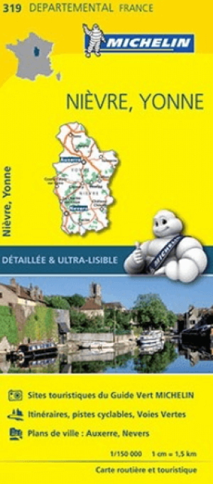 Landkaart Wegenkaart 319 Nièvre & Yonne - Michelin