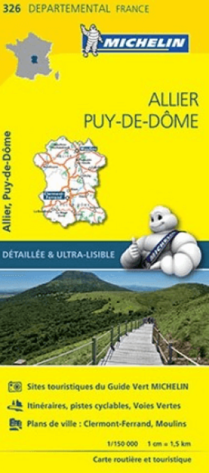 Landkaart Wegenkaart 326 Puy-de-Dôme & Allier - Michelin