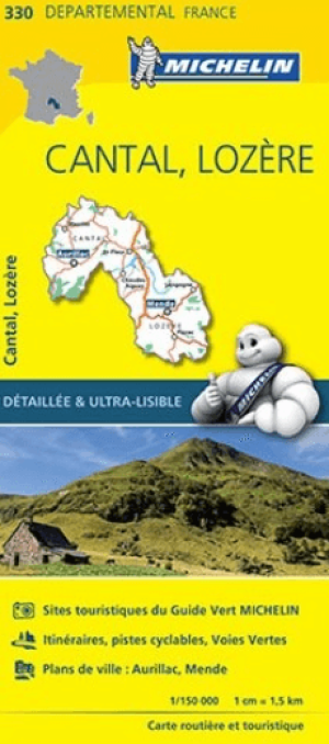Landkaart Wegenkaart 330 Cantal & Lozère - Michelin