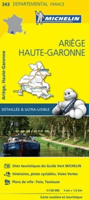 Landkaart Wegenkaart 343 Ariège & Haute-Garonne - Michelin
