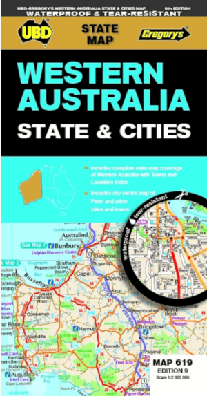 Landkaart Wegenkaart 619 Western Australia State & Cities - UBD