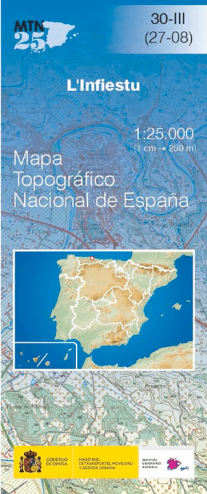 Wandelkaart 0030.3 L'Infiestu, Provincie & regio Asturië - CNIG
