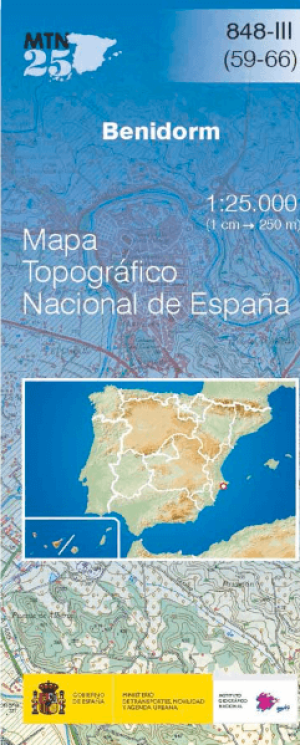 Wandelkaart 000848.3 Benidorm, Alicante, Valencia Spanje - CNIG