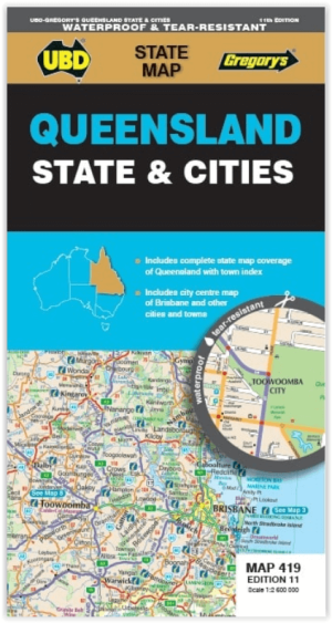Landkaart Wegenkaart 419 Queensland State & Cities - Gregory's