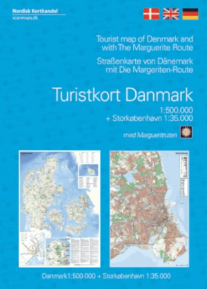 Landkaart Wegenkaart Denemarken + Margrietenroute - Scanmaps