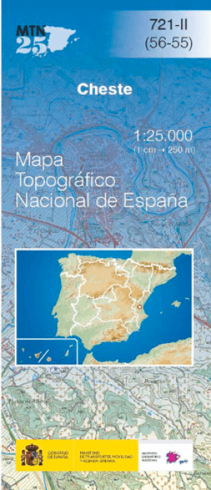 Wandelkaart 000721.2 Cheste, Valencia, Valencia Spanje - CNIG