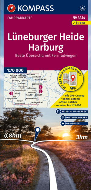 Fietskaart 3314 Lüneburger Heide & Harburg - Kompass