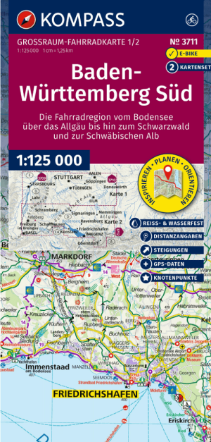 Fietskaart 3711 Baden-Württemberg Zuid - Kompass
