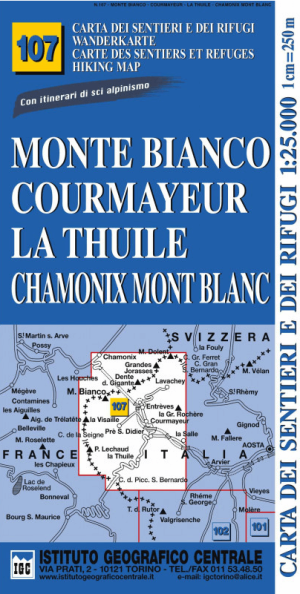 Wandelkaart 107 Monte Bianco, Courmayeur, Chamonix - IGC