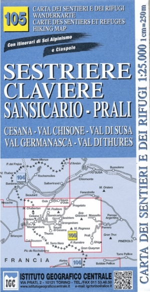Wandelkaart 105 Sestriere, Claviere, Sansicario & Prali - IGC